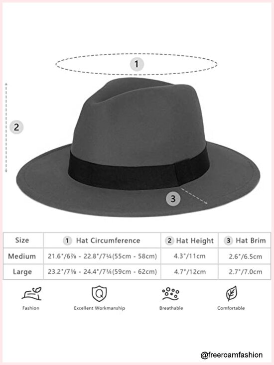 Wide Brim Felt Fedora Hat with Adjustable Strap